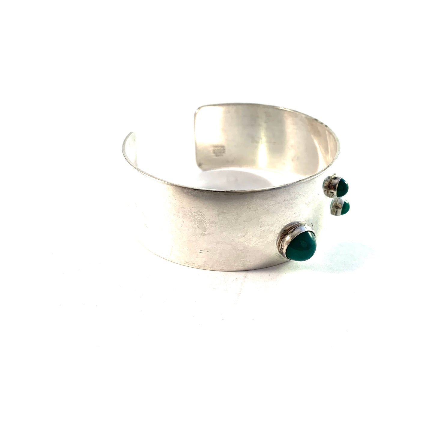 Niels Erik From, Denmark 1950-60s Mid Century Modern Sterling Silver Chrysoprase Cuff Bracelet.