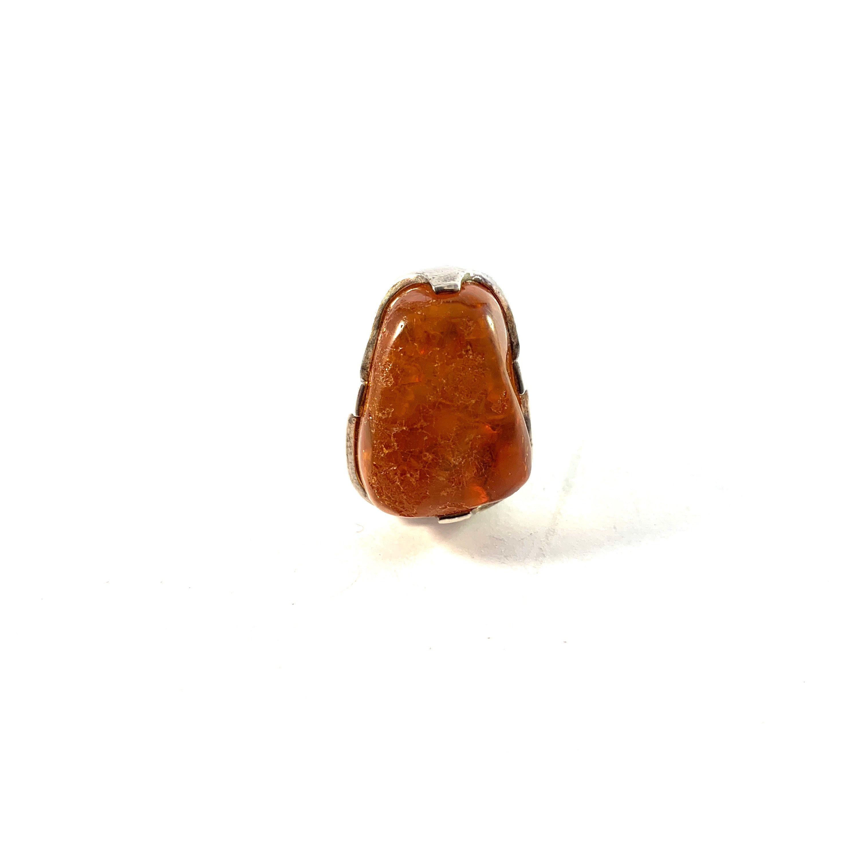 Claes E Giertta, Stockholm. Vintage Sterling Silver Amber Ring