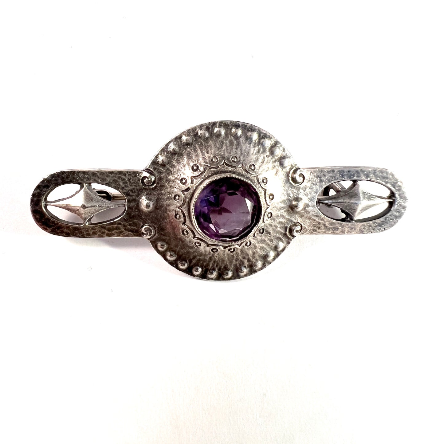 Germany c 1910s. Antique Jugendstil 900 Silver Amethyst Brooch. Maker's Mark.