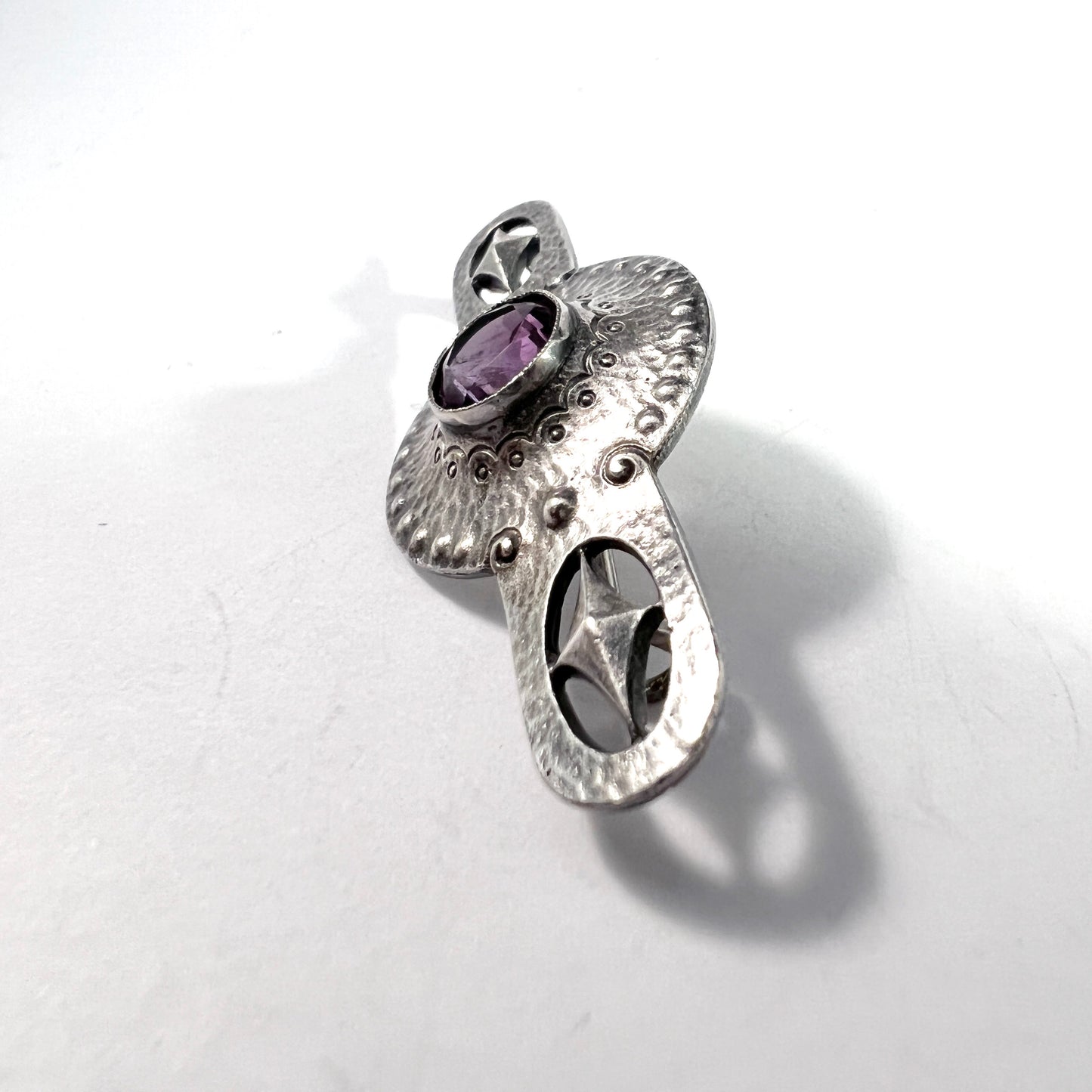 Germany c 1910s. Antique Jugendstil 900 Silver Amethyst Brooch. Maker's Mark.