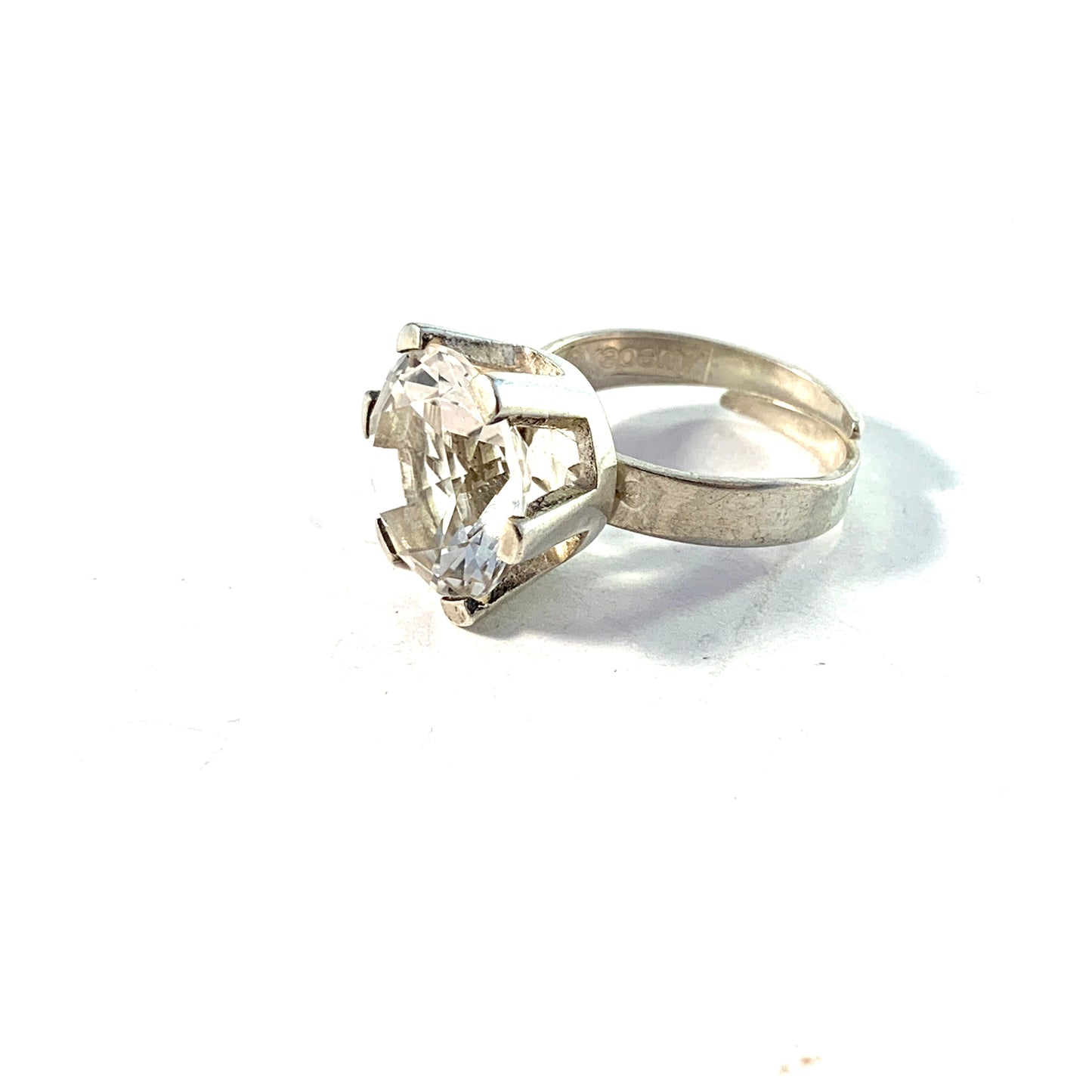 Bengt Hallberg, Sweden 1975. Vintage Sterling Silver Rock Crystal Ring. Adjustable Size.