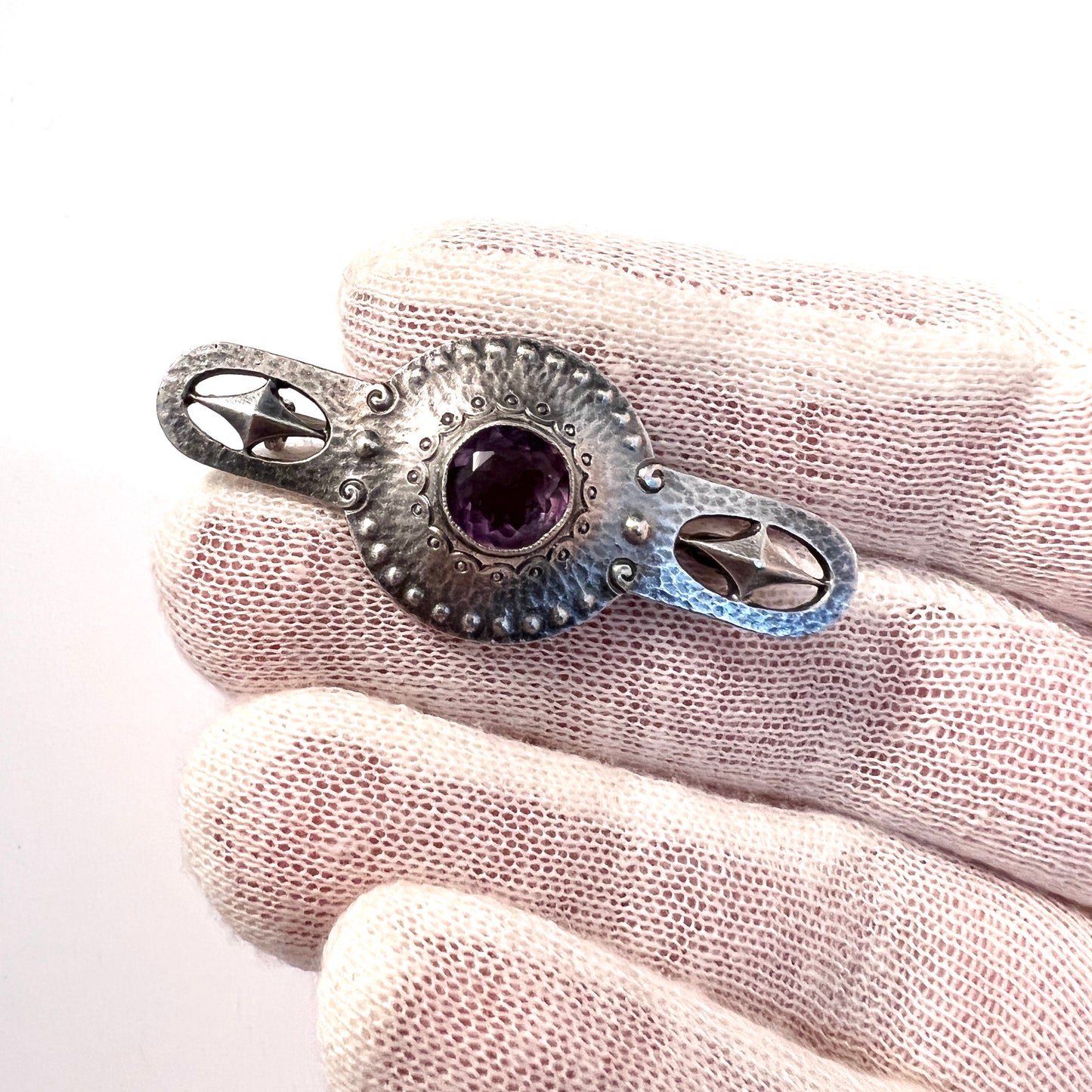 Germany c 1910s. Antique Jugendstil 900 Silver Amethyst Brooch. Maker's Mark.