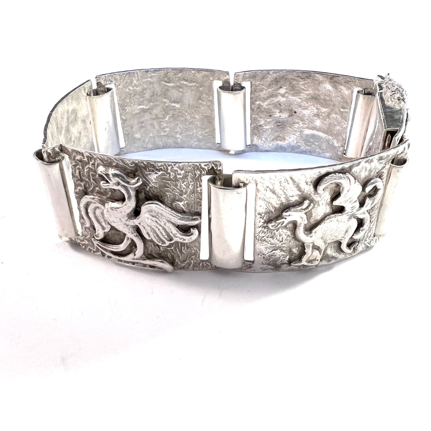 S&S, Denmark Vintage Mid-century Solid Silver Fable Animals Bracelet. Handwrought