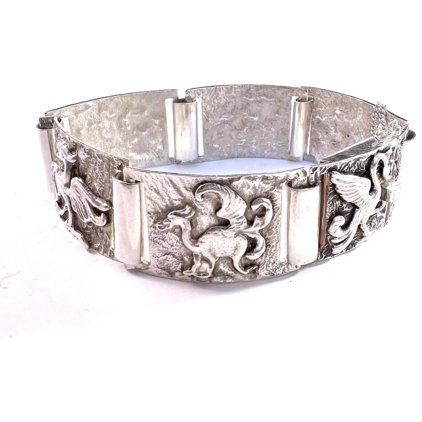 S&S, Denmark Vintage Mid-century Solid Silver Fable Animals Bracelet. Handwrought