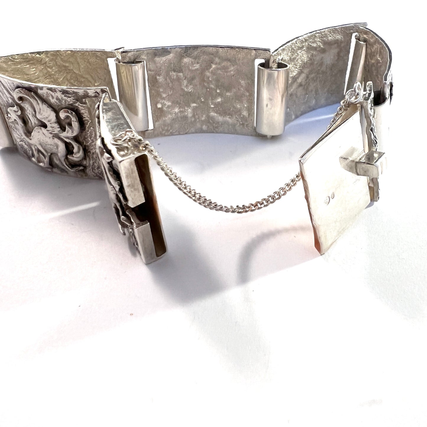 S&S, Denmark Vintage Mid-century Solid Silver Fable Animals Bracelet. Handwrought