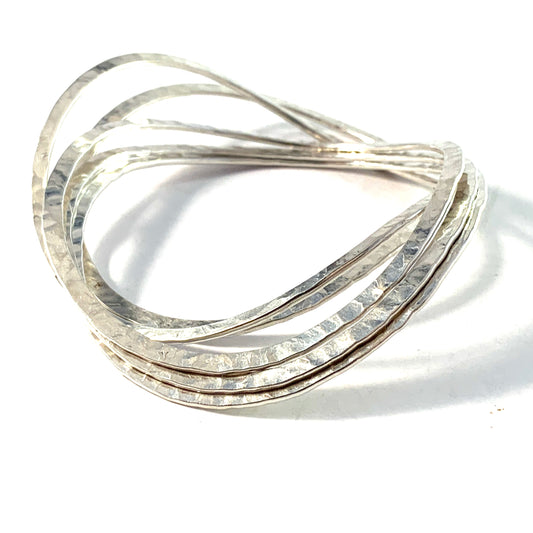 Robbert, Sweden. Vintage Sterling Silver Stack of Bangle Bracelets. Signed