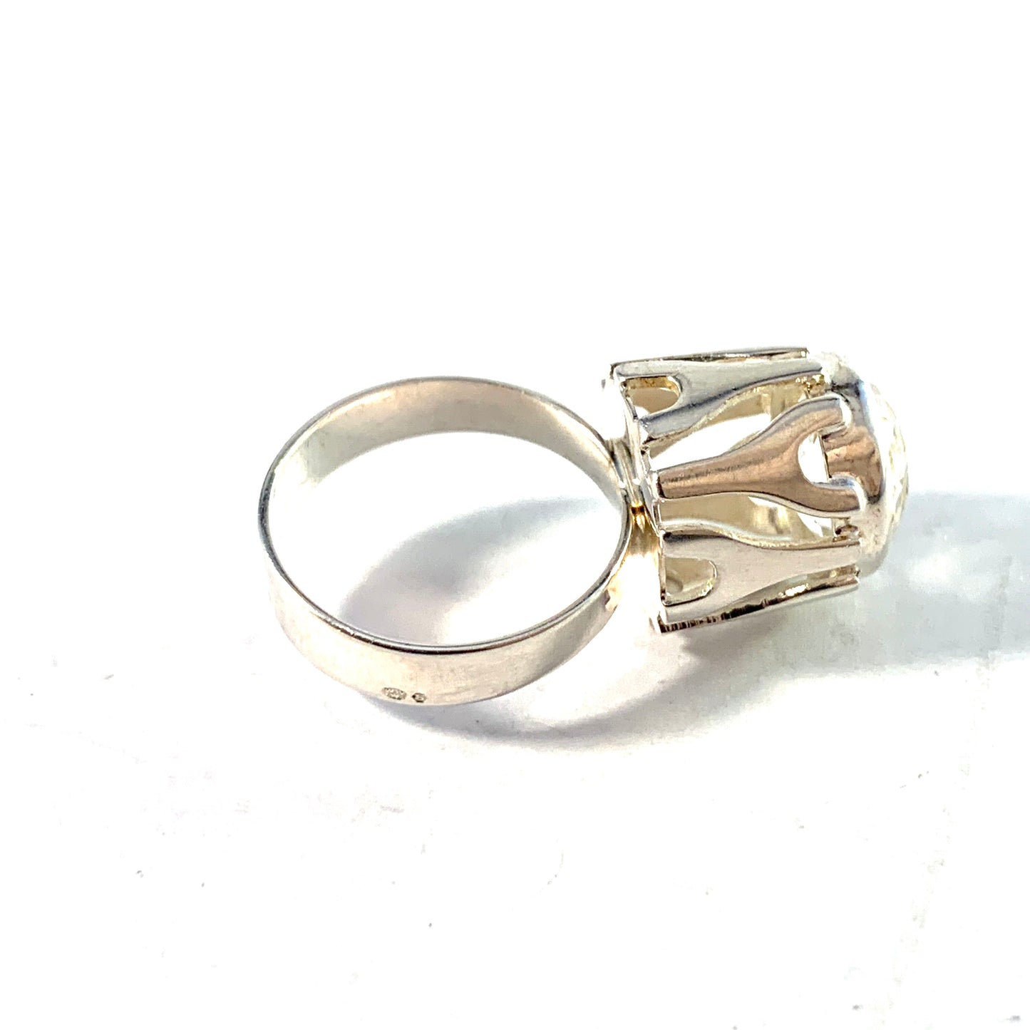 Germany c 1970s. Solid 835 Silver Rock Crystal Ring.