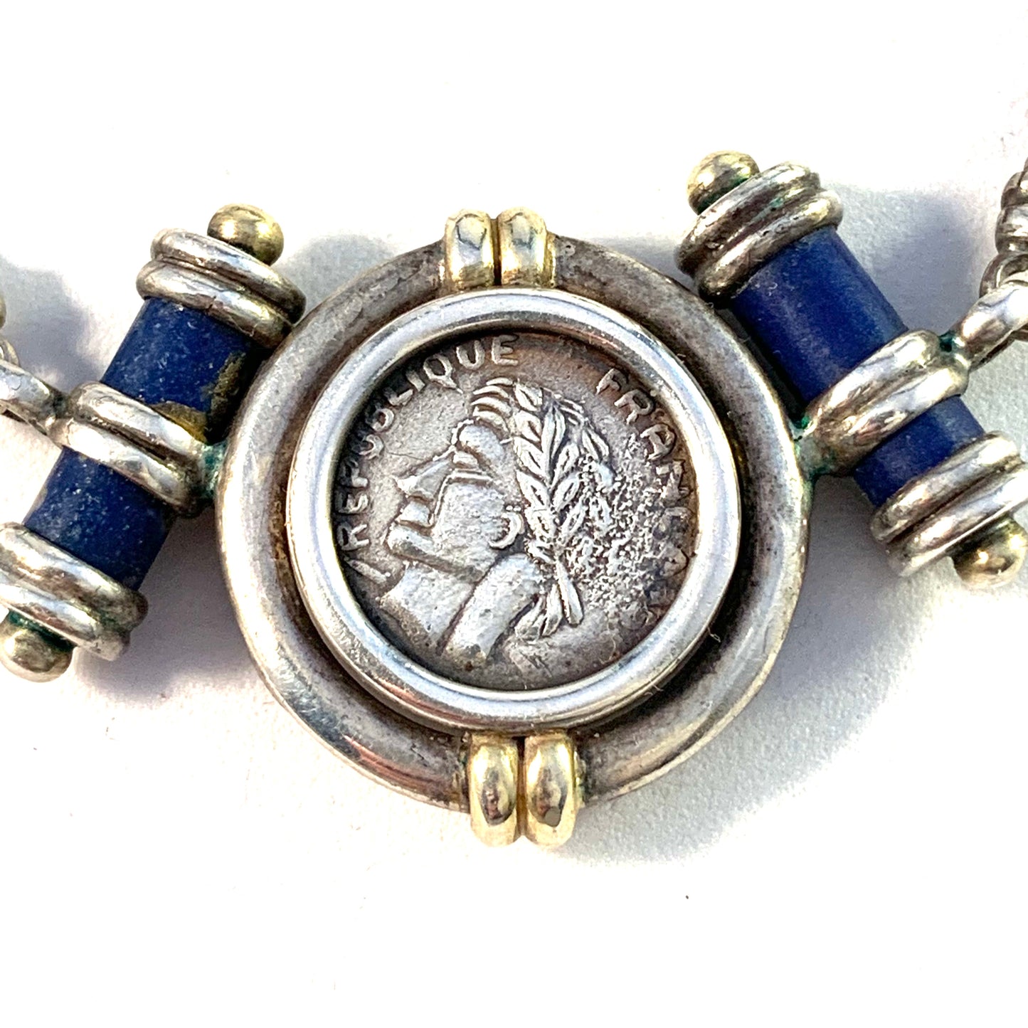 France, Vintage Sterling Silver Lapis Lazuli Bracelet and Necklace.