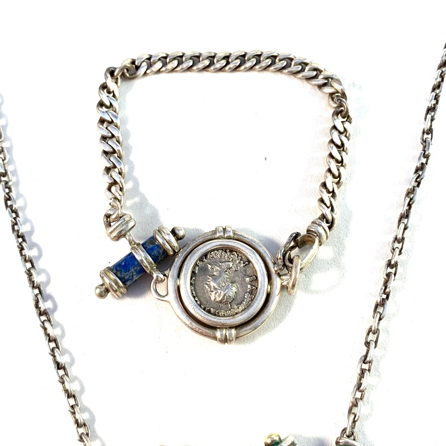 France, Vintage Sterling Silver Lapis Lazuli Bracelet and Necklace.