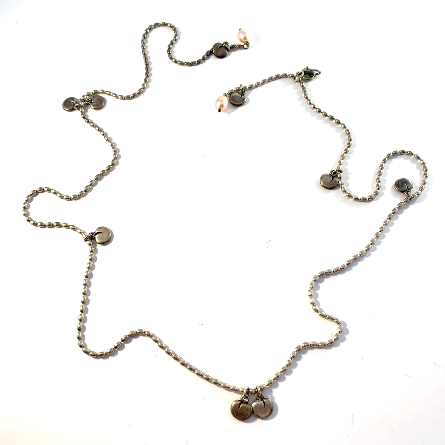 Kalevala Koru, Finland. Vintage Sterling Silver Cultured Pearl 32in Long Chain Necklace.