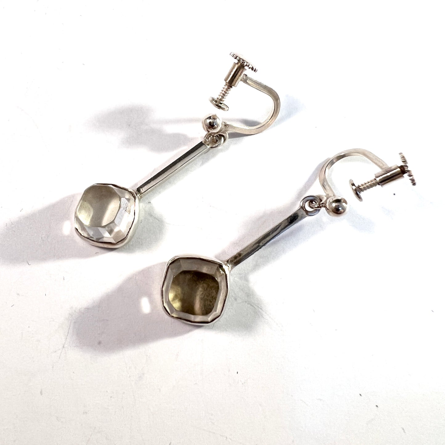 GUSSI, Sweden 1968. Vintage Sterling Silver Rock Crystal Earrings.