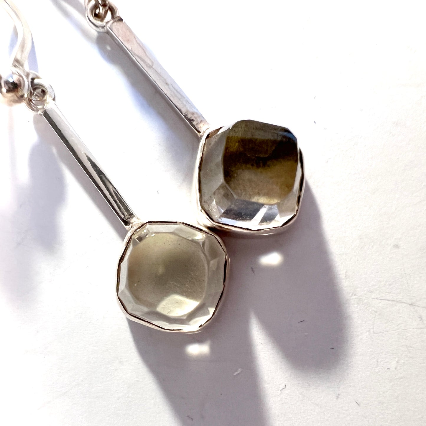 GUSSI, Sweden 1968. Vintage Sterling Silver Rock Crystal Earrings.