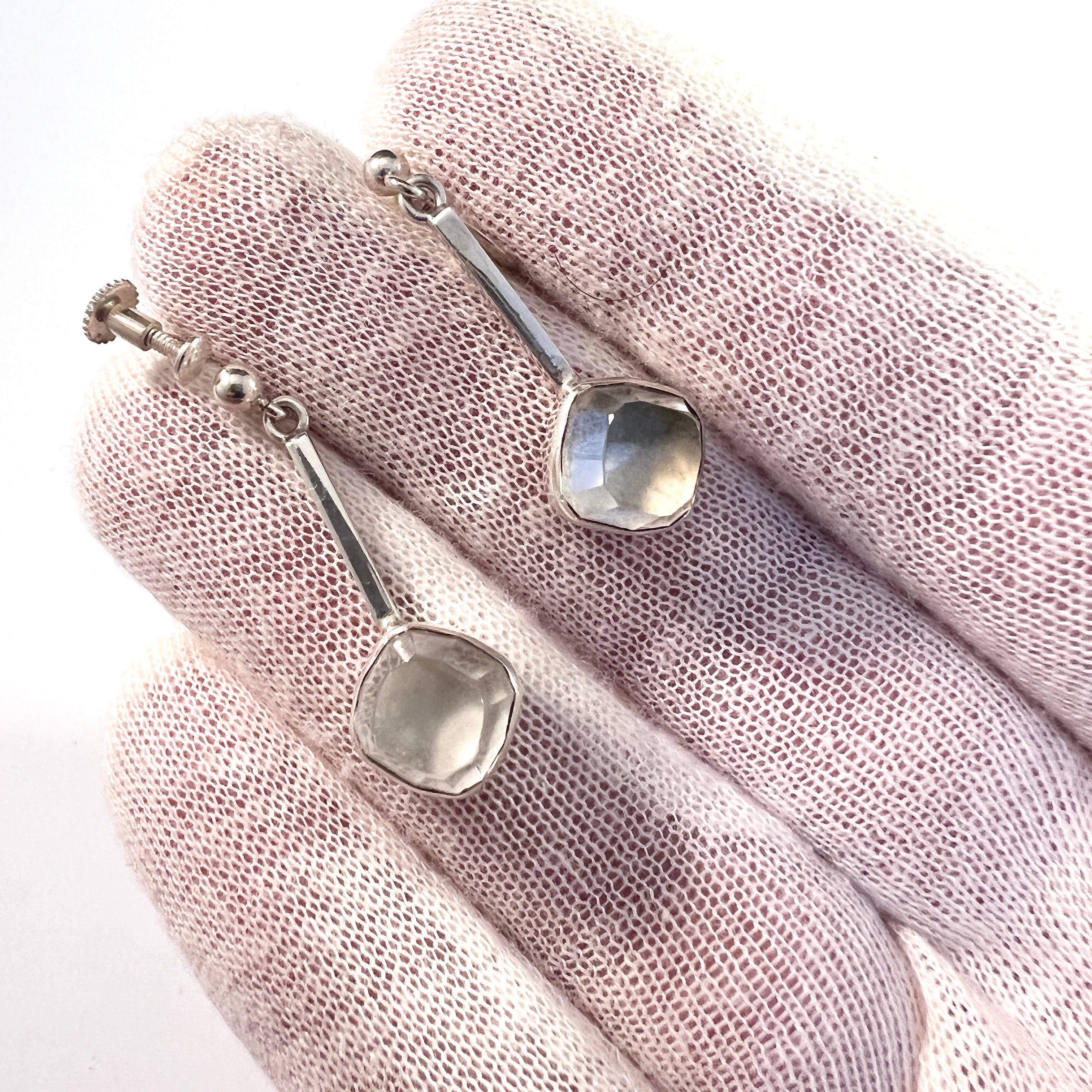 GUSSI, Sweden 1968. Vintage Sterling Silver Rock Crystal Earrings.