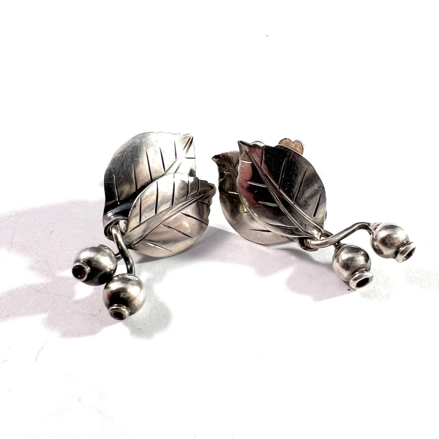 Gertrud Engel for A Michelsen Sweden 1949 Vintage Silver Lingonberry Earrings. Signed