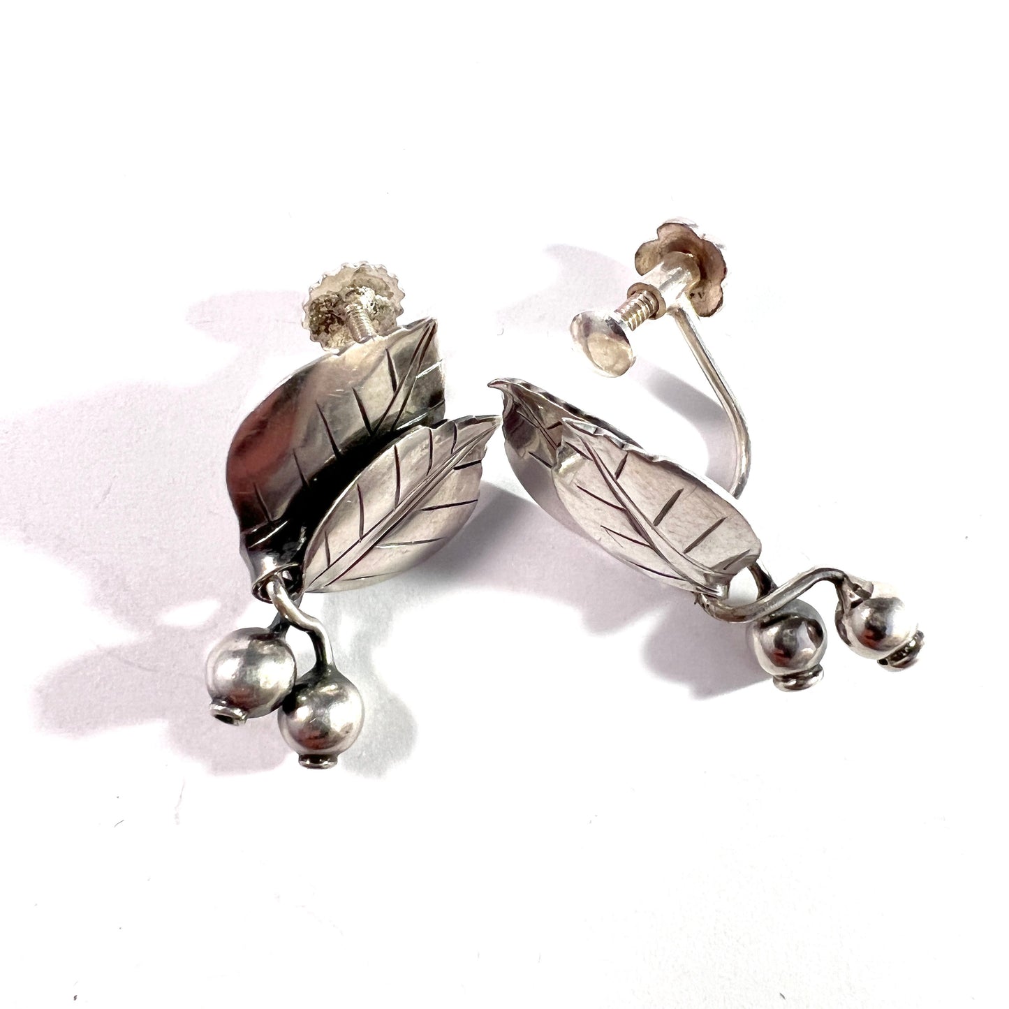 Gertrud Engel for A Michelsen Sweden 1949 Vintage Silver Lingonberry Earrings. Signed