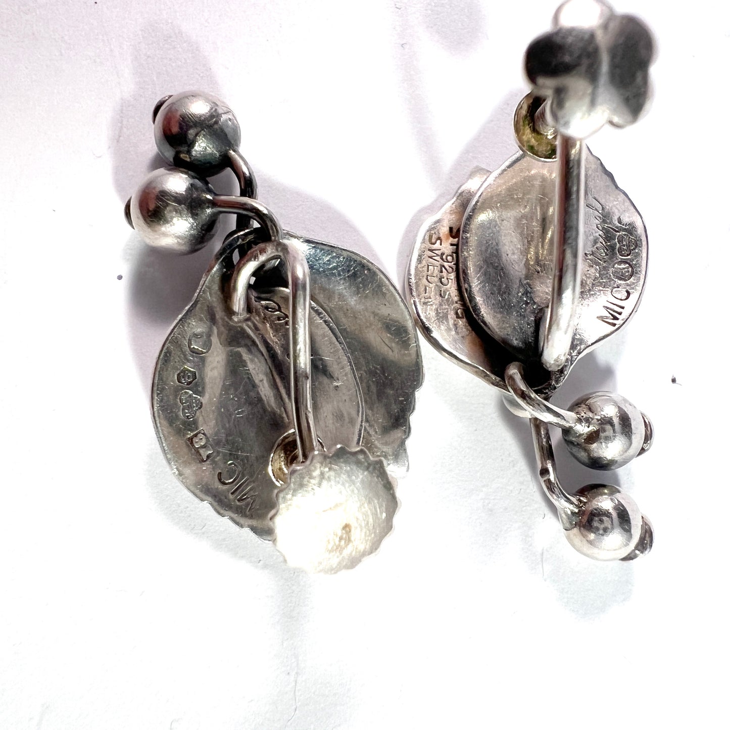 Gertrud Engel for A Michelsen Sweden 1949 Vintage Silver Lingonberry Earrings. Signed