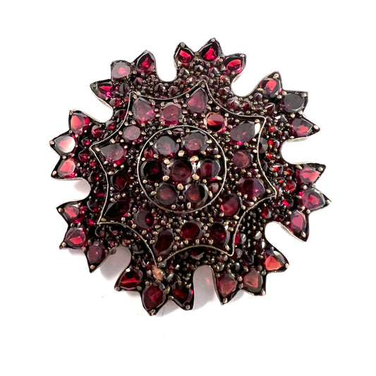 Antique Bohemian Garnet Gilt Metal Brooch.