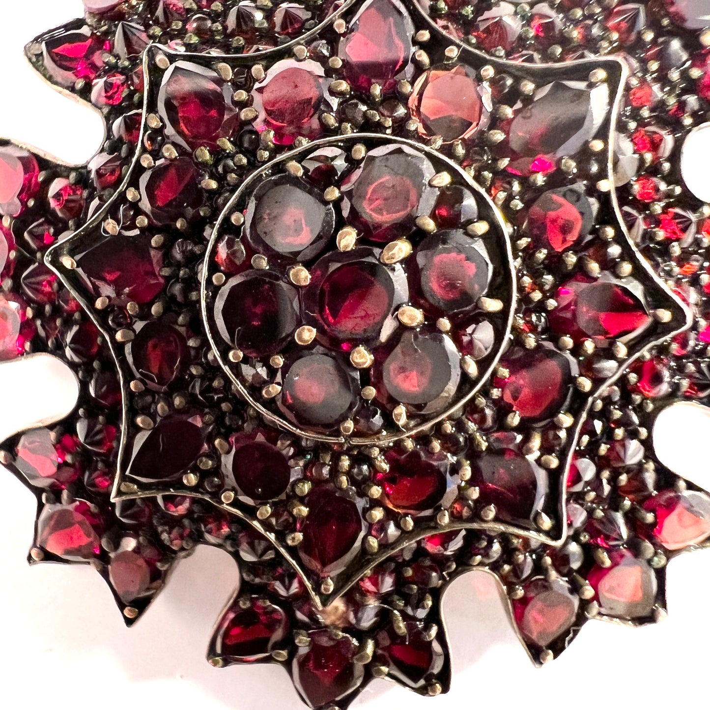 Antique Bohemian Garnet Gilt Metal Brooch.