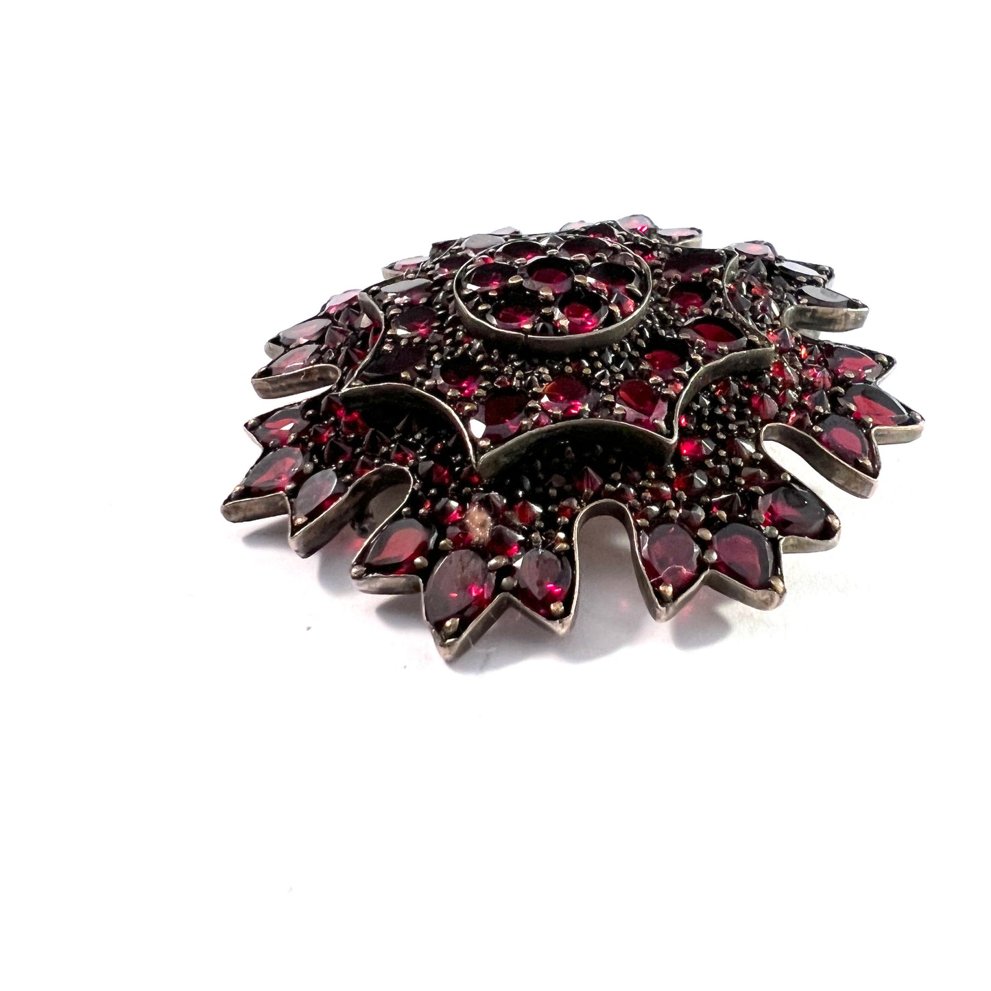 Antique Bohemian Garnet Gilt Metal Brooch.