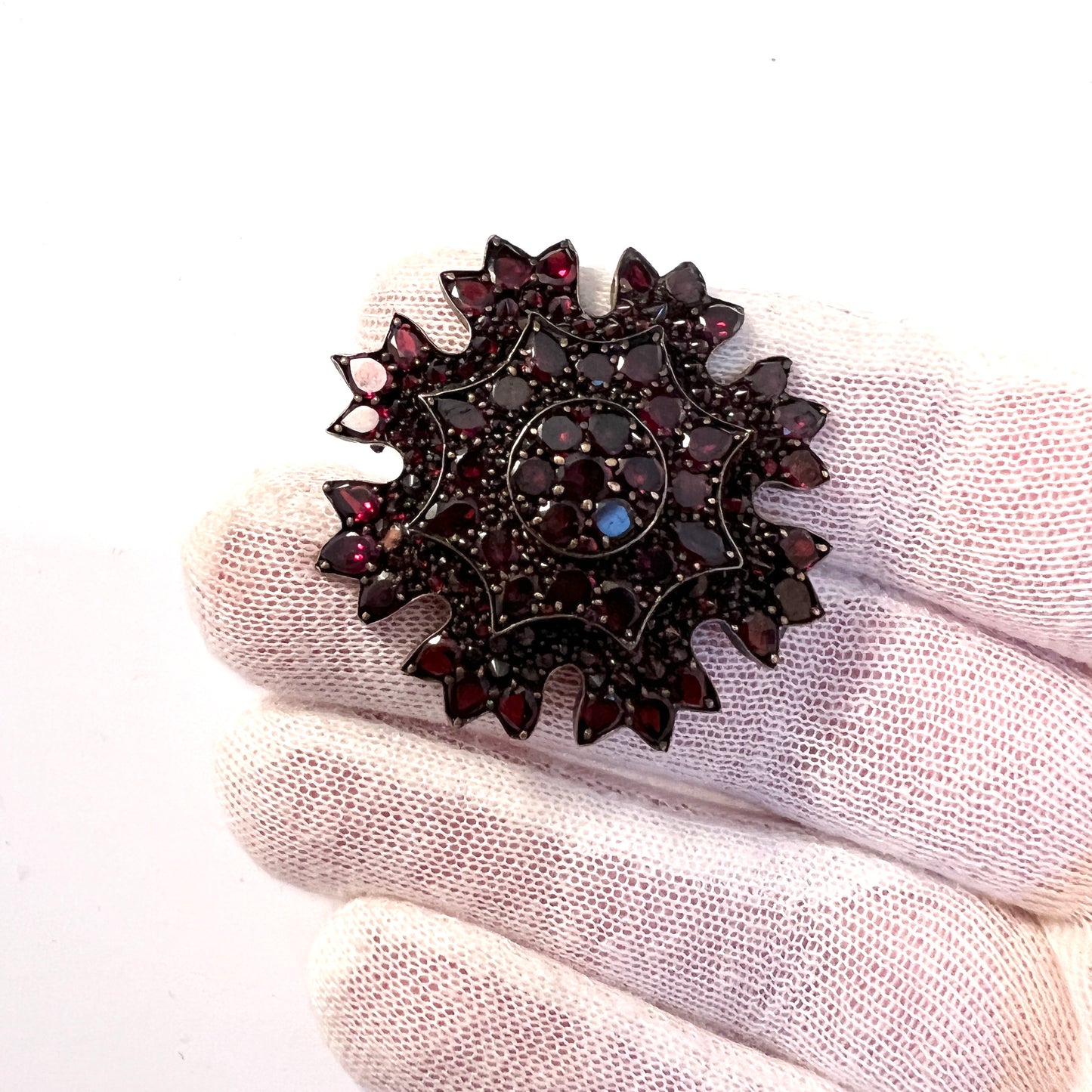 Antique Bohemian Garnet Gilt Metal Brooch.