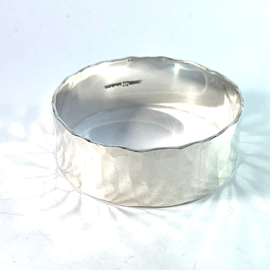 Denmark Vintage Massive Hand Hammered Sterling Silver Bangle Bracelet. Maker's Mark.