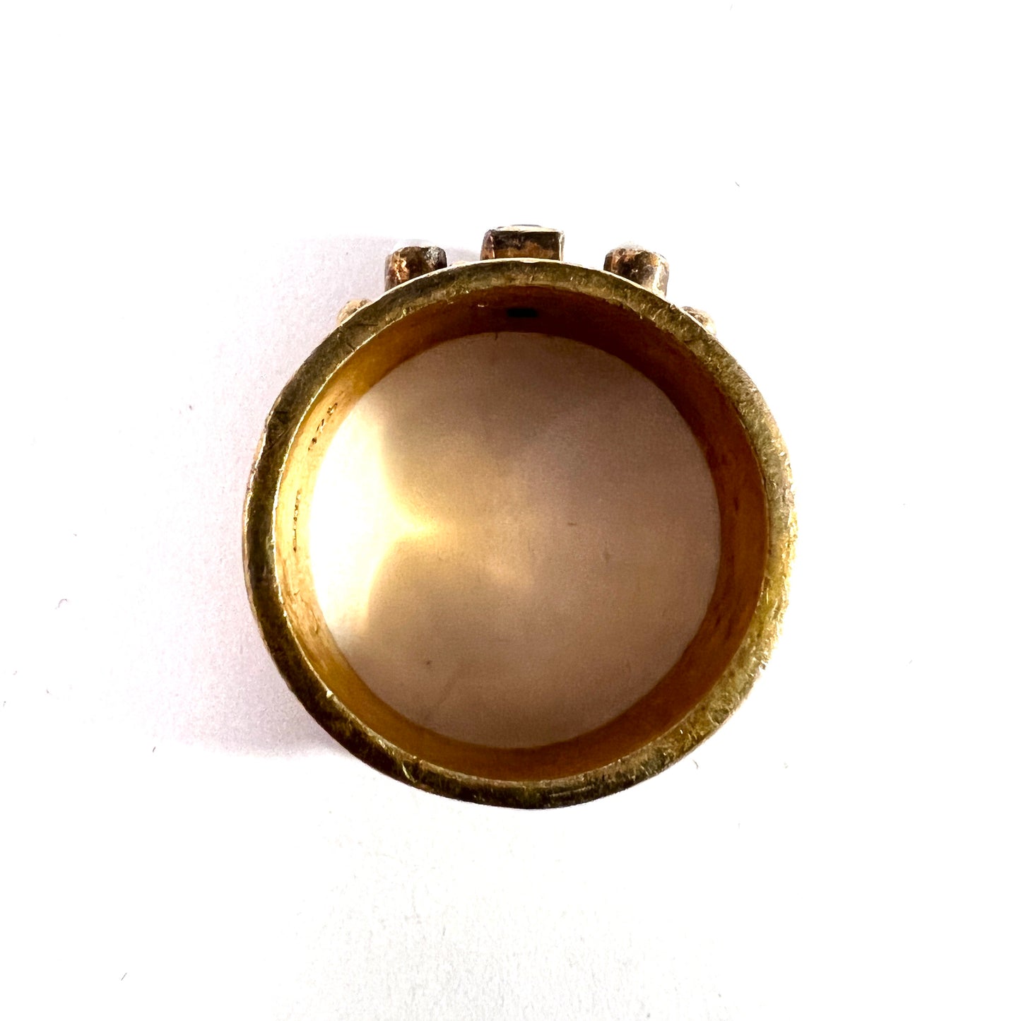 Vintage Gilt Sterling Silver Seed Pearl Paste Medieval Copy Ring. Maker's Mark