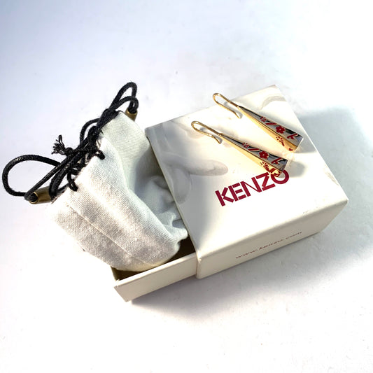 Kenzo, France. Kyoto Sterling Silver Enamel Drop Earrings. Boxed.