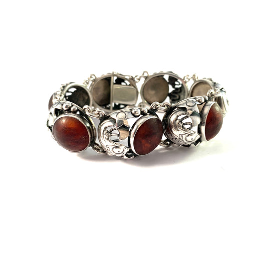 Niels Erik From, Denmark 1950s. Sterling Silver Amber Fish Bracelet.