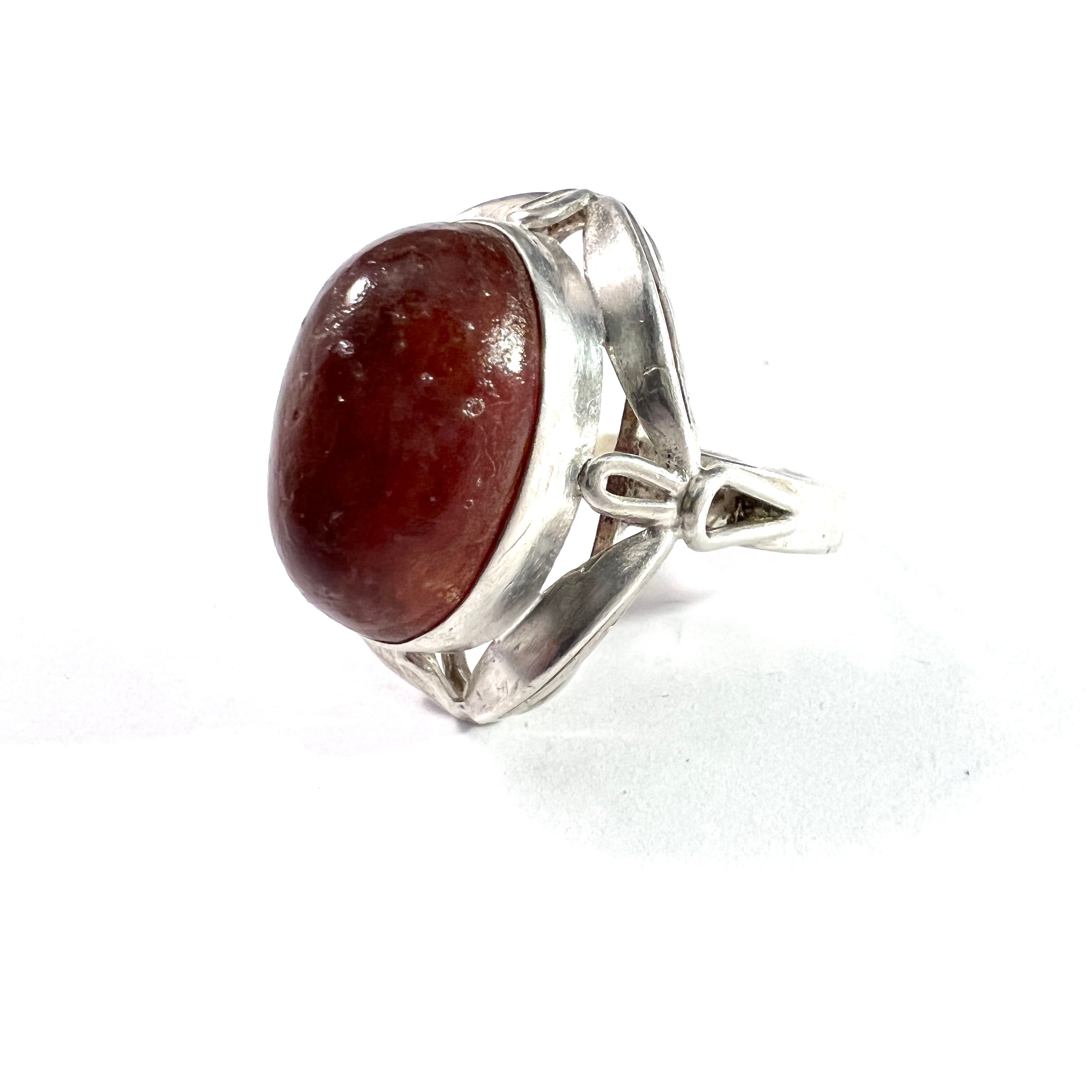Wire Wrapped Ring Handmade Solid Sterling Silver Wire Wrap Amber Cabochon  Gemstone Statement Ring Great Gift Idea