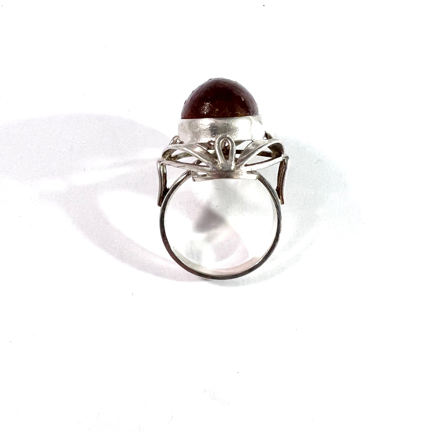 Poland 1960-70s. Vintage Solid Silver Baltic Amber Ring. Maker's Mark.