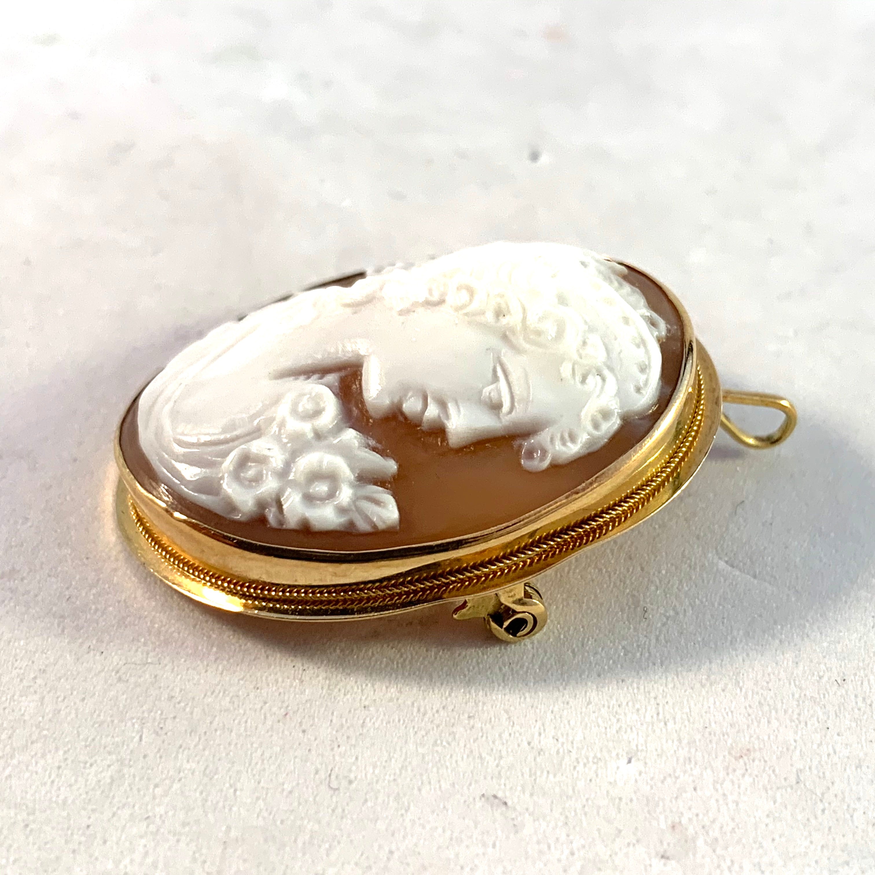 Naples, Italy Vintage 18k Gold Cameo Brooch Pendant. – T Niklasson