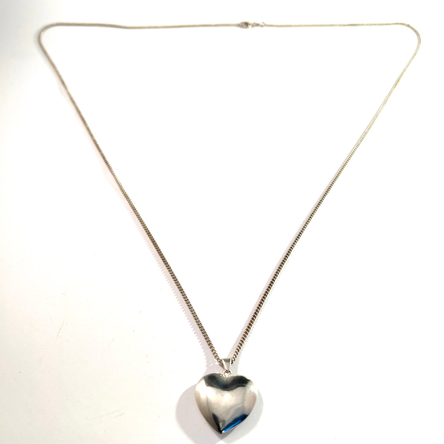 Vintage Mid-century 835 Silver Heart Pendant Long Chain Necklace.