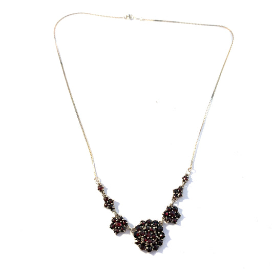 Vintage Mid Century 835 Silver Bohemian Garnet Necklace.