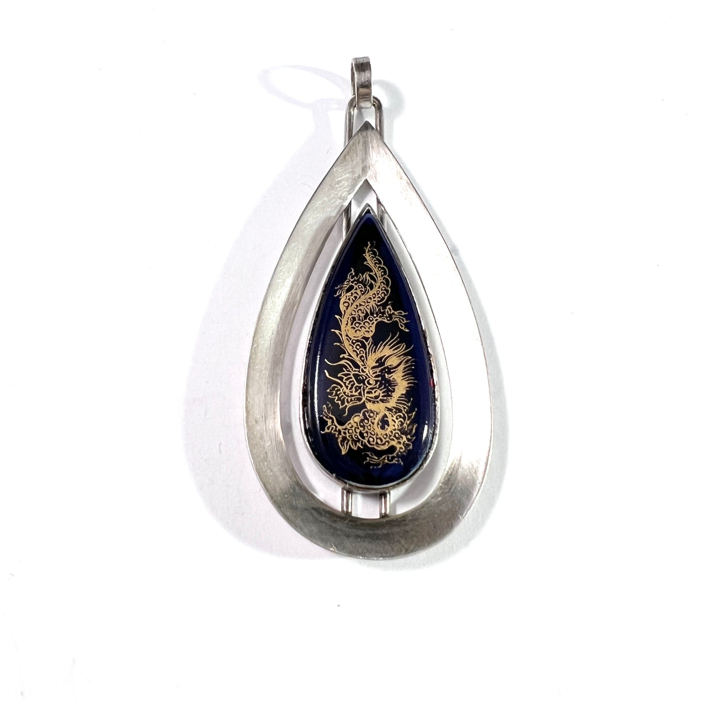 Meissen, Germany. Vintage 835 Silver Porcelain Large Pendant.