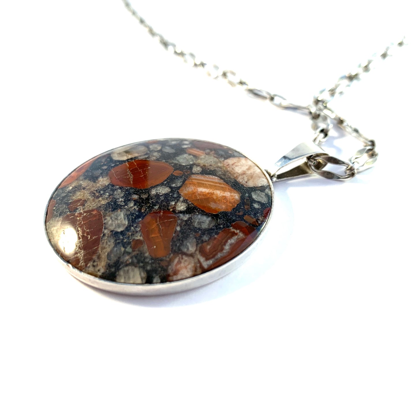 Stenlya, Sweden 1972. Sterling Silver Hardstone Pendant Necklace