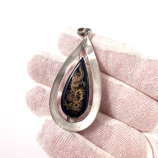 Meissen, Germany. Vintage 835 Silver Porcelain Large Pendant.