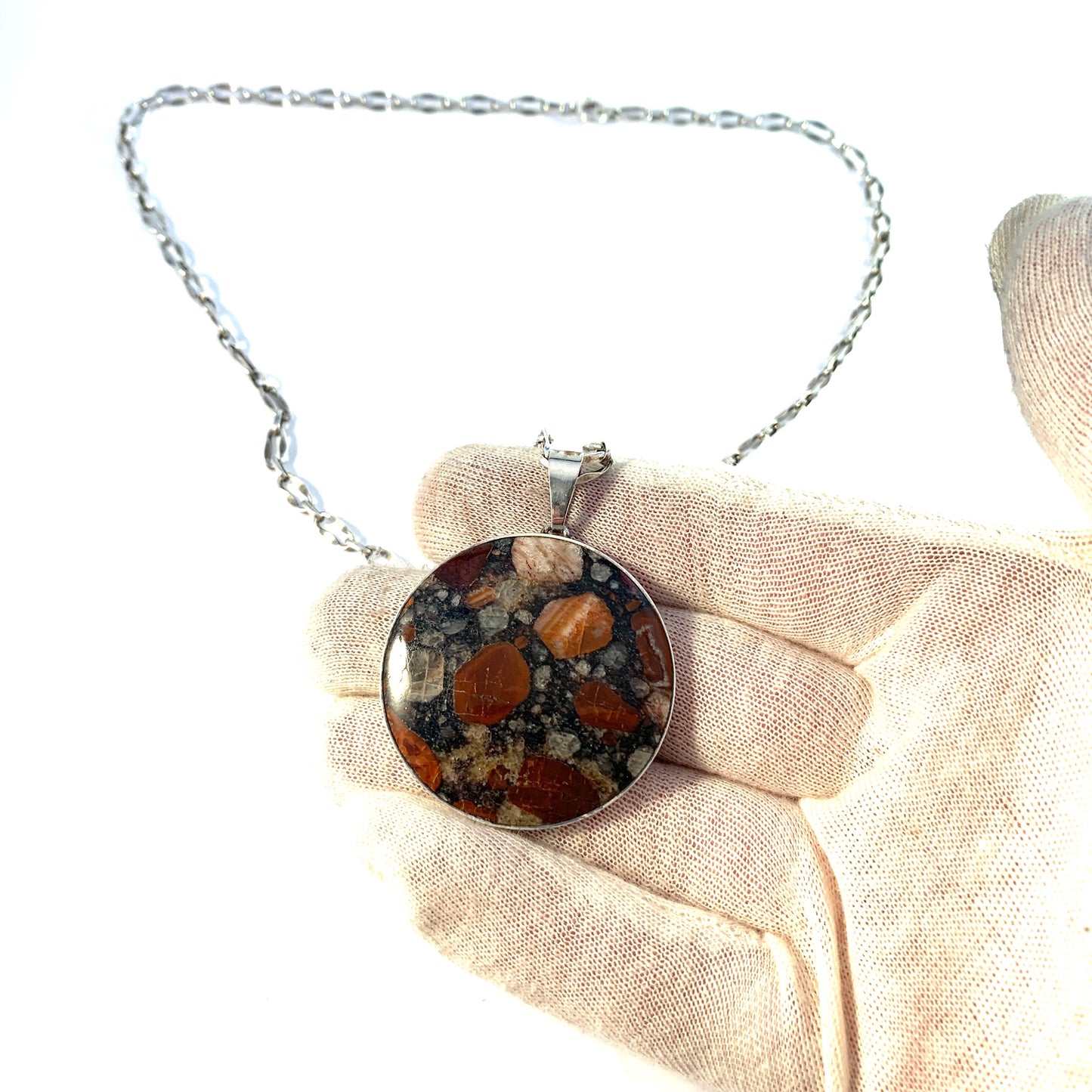 Stenlya, Sweden 1972. Sterling Silver Hardstone Pendant Necklace