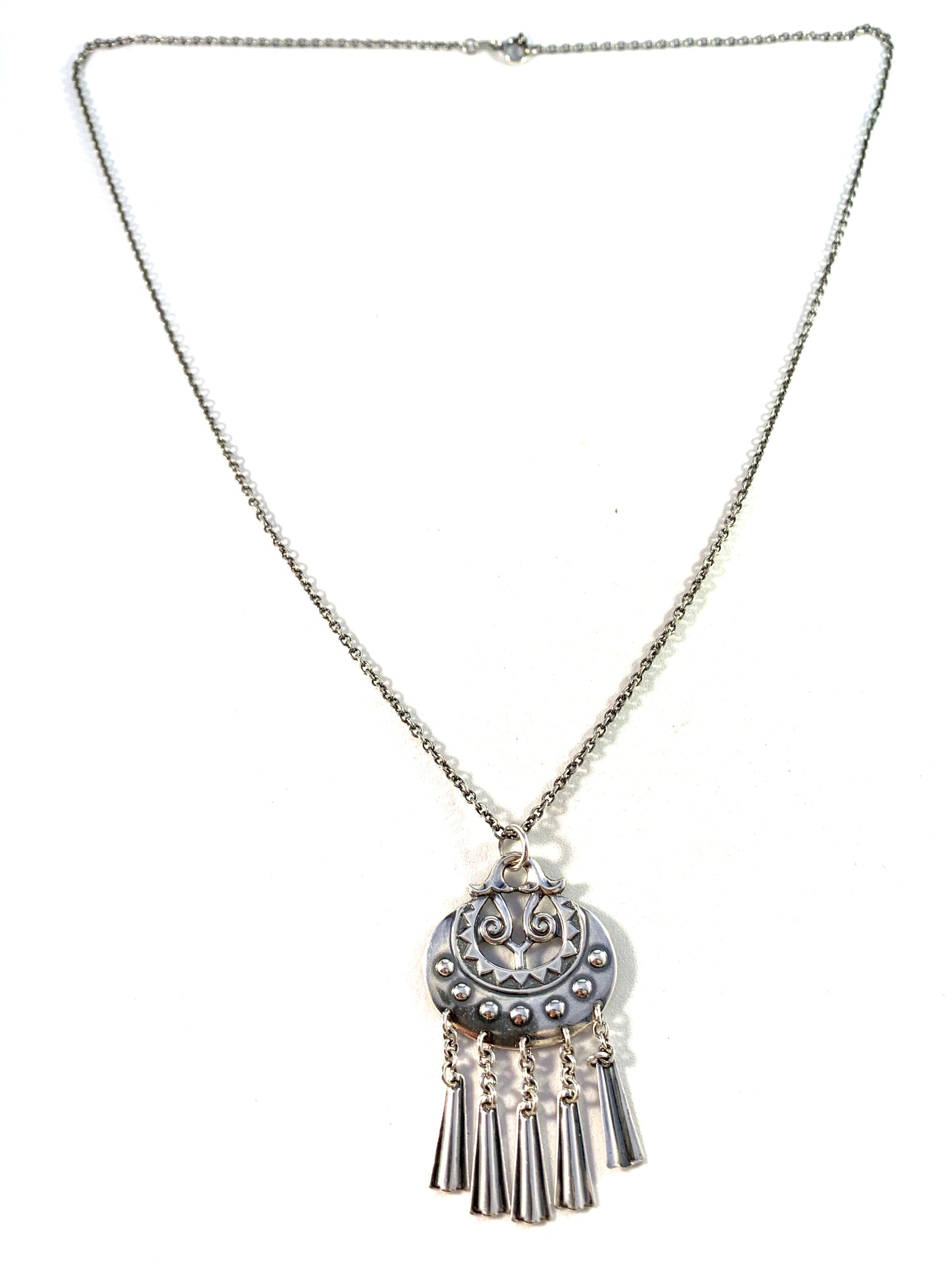 Kalevala Koru, Finland Vintage Sterling Silver Moon Goddess Pendant Necklace.