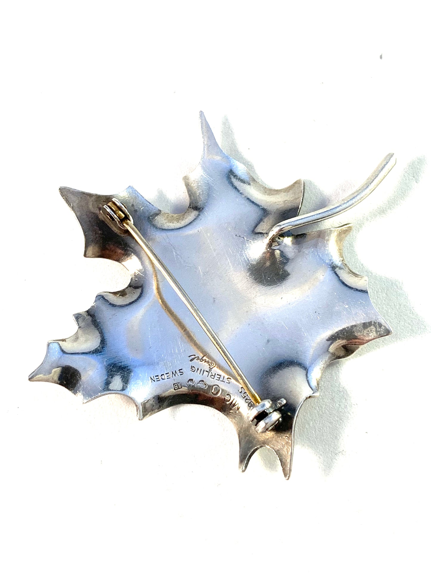 Gertrud Engel for A Michelsen Sweden 1951 Sterling Silver Maple Leaf Brooch. Signed.