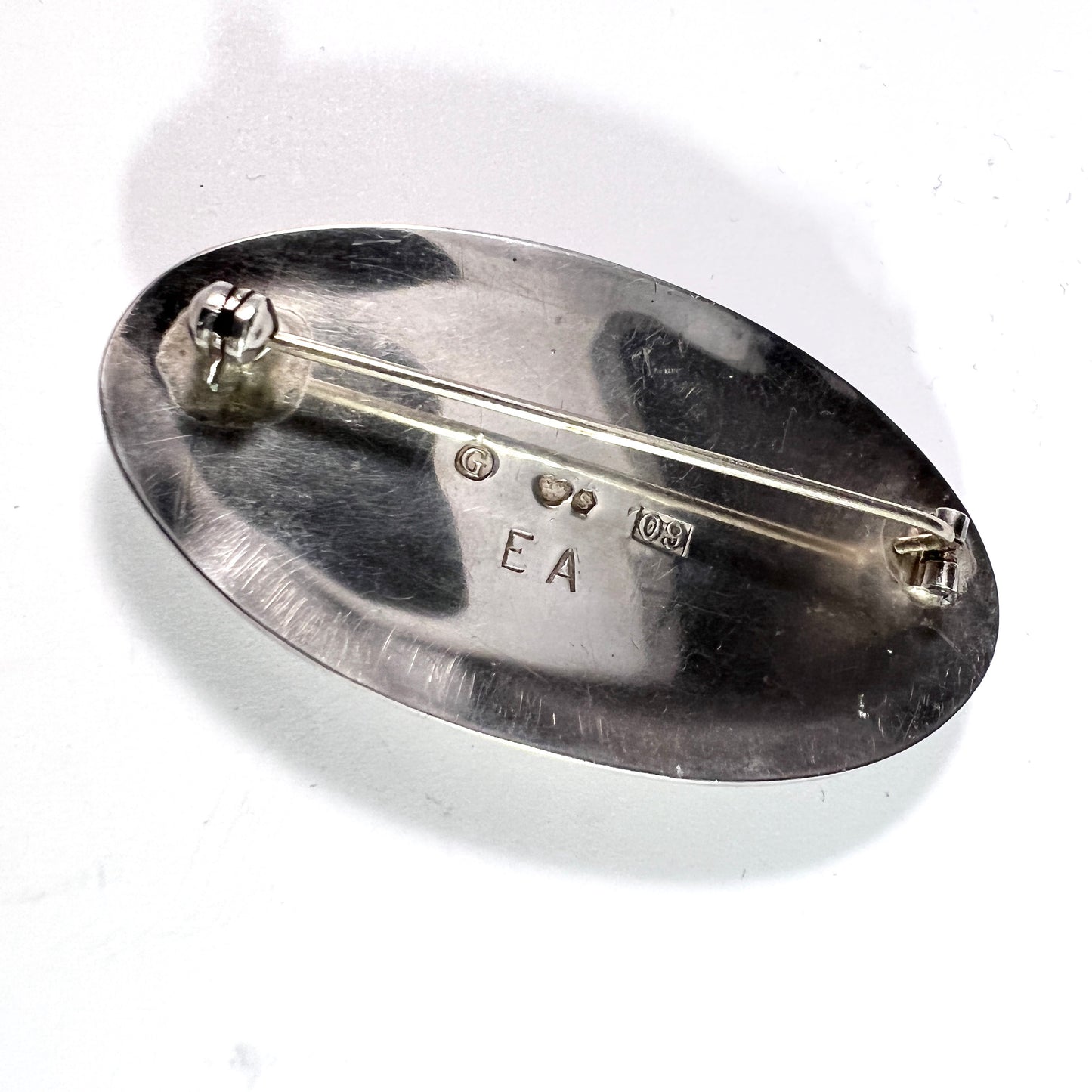 EA, Sweden 1964. Vintage Sterling Silver Local Granite Brooch.