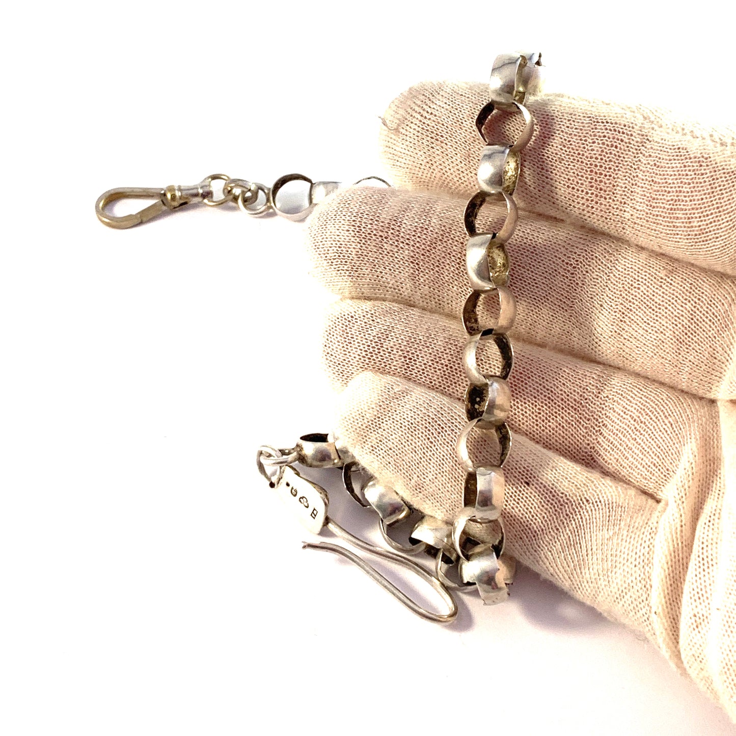 J P Möller, Sweden 1807-31. Georgian Solid Silver Watch Chain. Dog Clip Silver Plated.