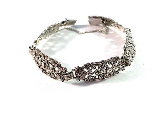 Germany / Austria 1950s Mid Century 830 Silver Marcasite Link Bracelet.