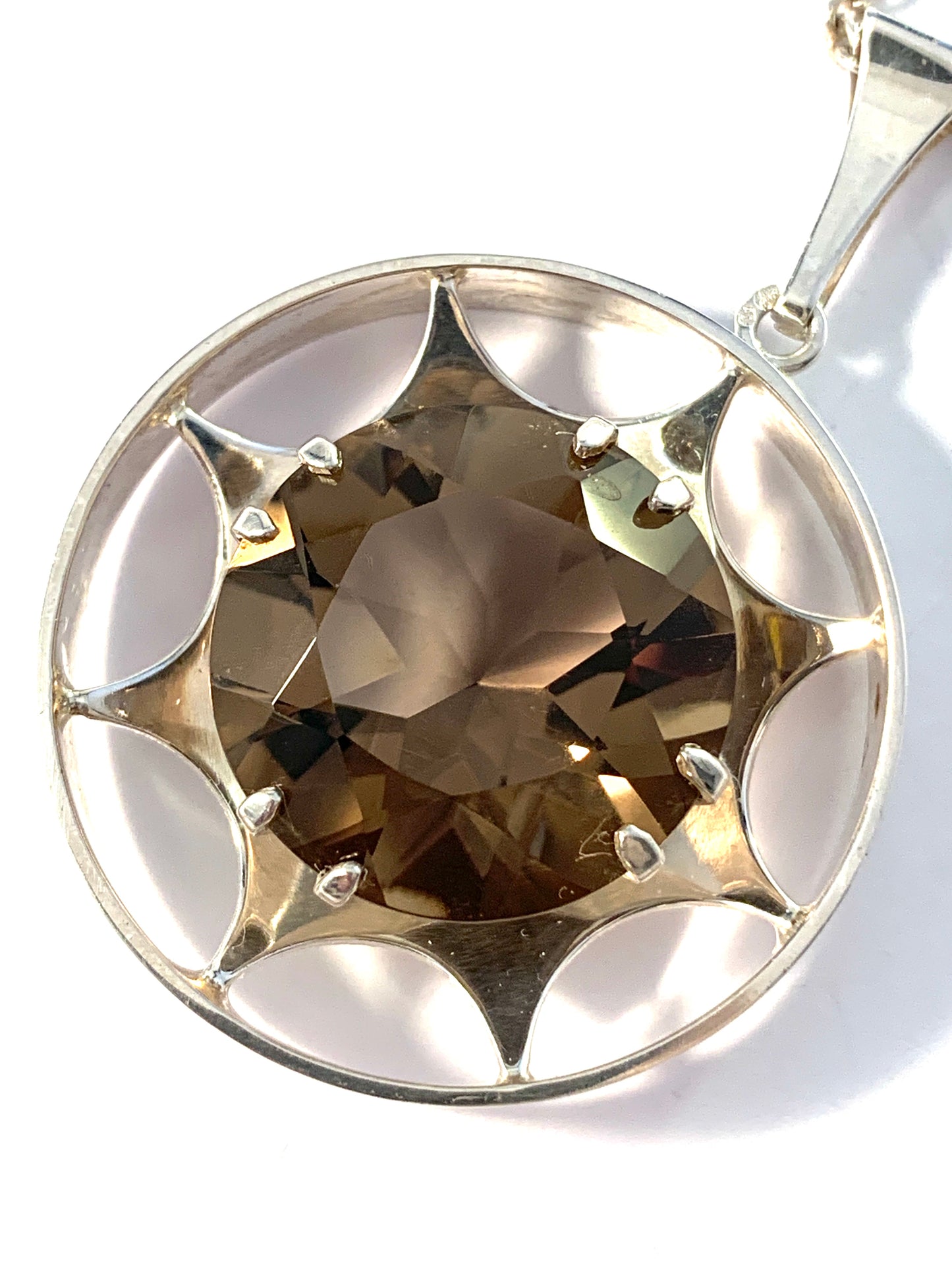 Kultasepat Salovaara, Finland 1970s. Sterling Silver Smoky Quartz Pendant Necklace.