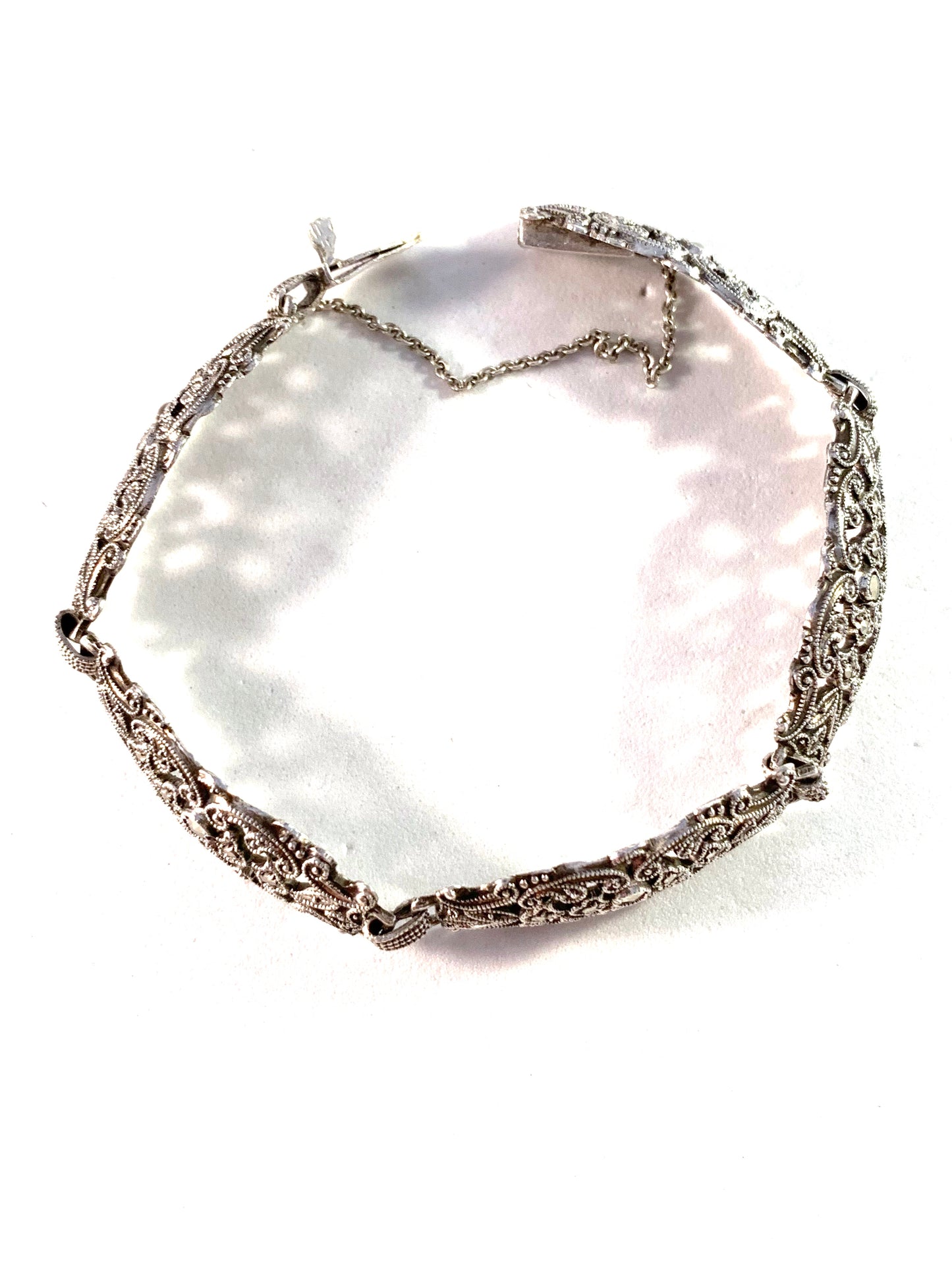 Germany / Austria 1950s Mid Century 830 Silver Marcasite Link Bracelet.