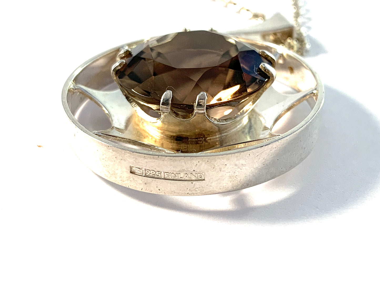 Kultasepat Salovaara, Finland 1970s. Sterling Silver Smoky Quartz Pendant Necklace.