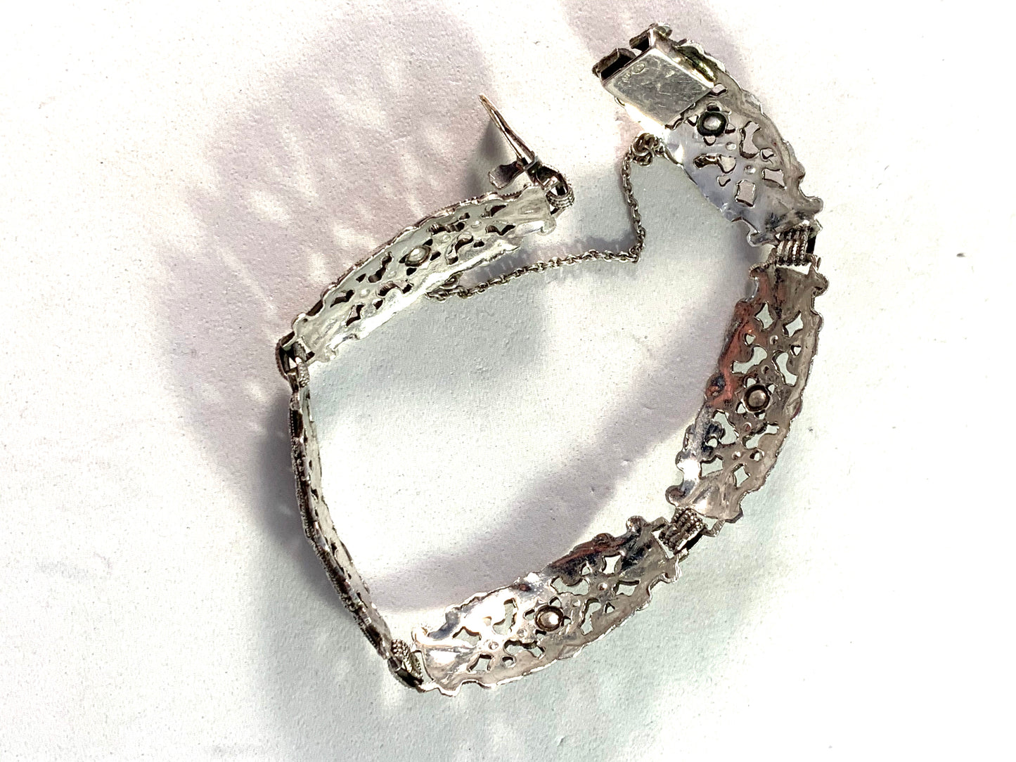 Germany / Austria 1950s Mid Century 830 Silver Marcasite Link Bracelet.