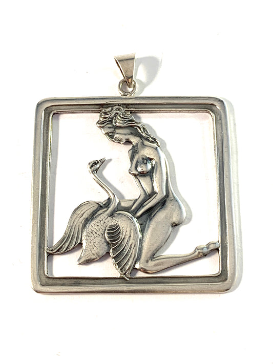 Denmark 1940s. Large Solid Silver Pendant.