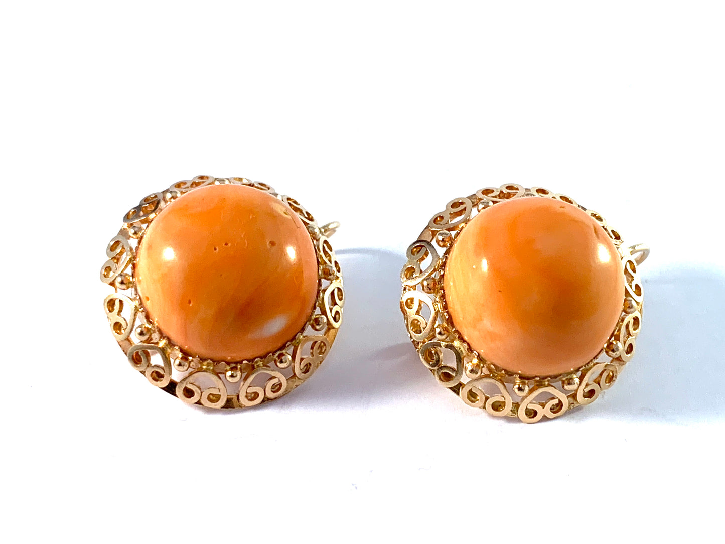 Eastern Mediterranean 1950-60s, Vintage 18k Gold Coral Earrings. 32.4gram
