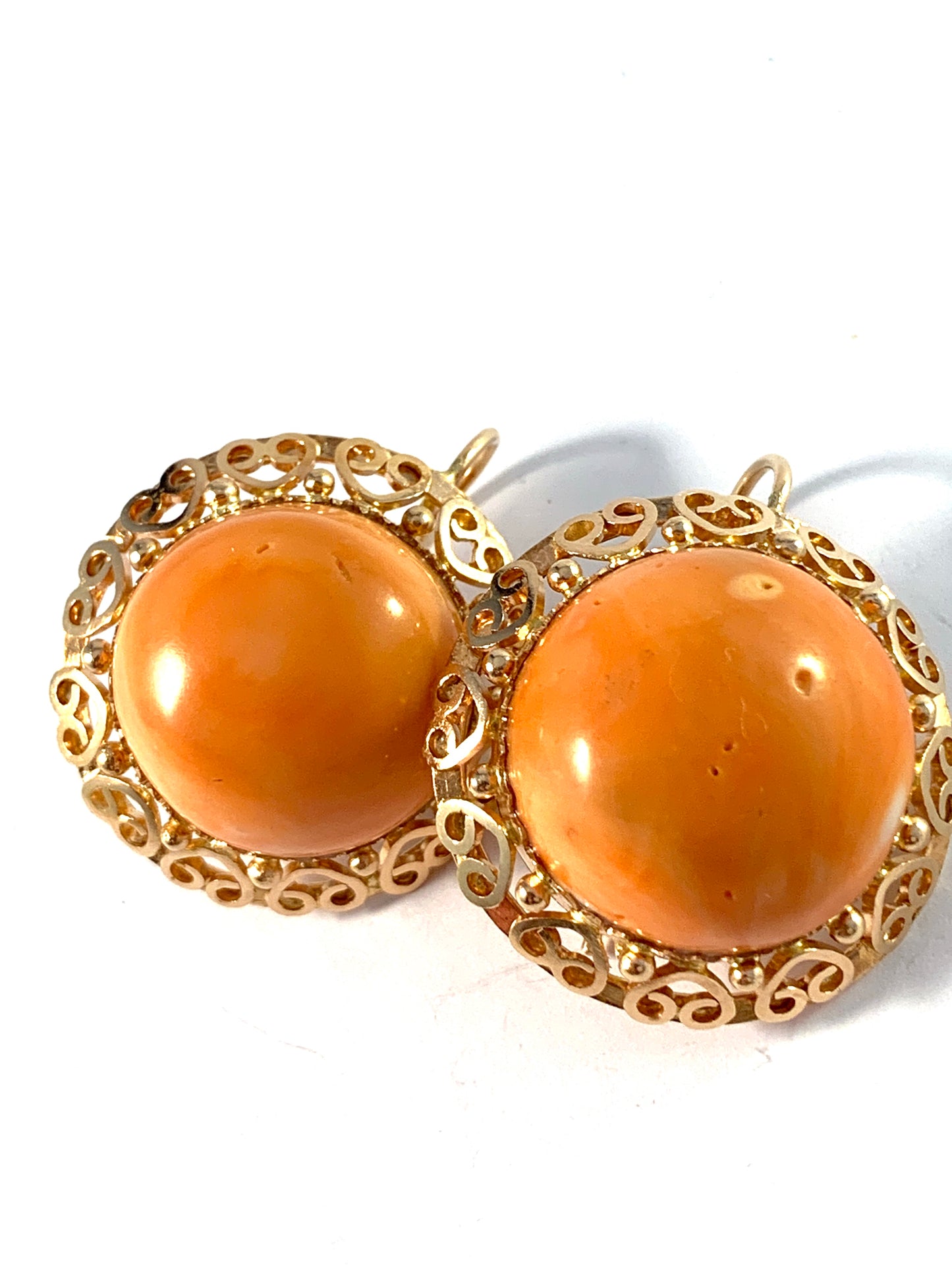 Eastern Mediterranean 1950-60s, Vintage 18k Gold Coral Earrings. 32.4gram