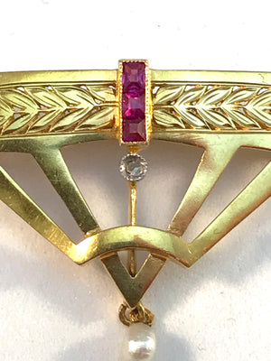 1920s 18k Gold Sapphire, Rose Cut Diamond Brooch.